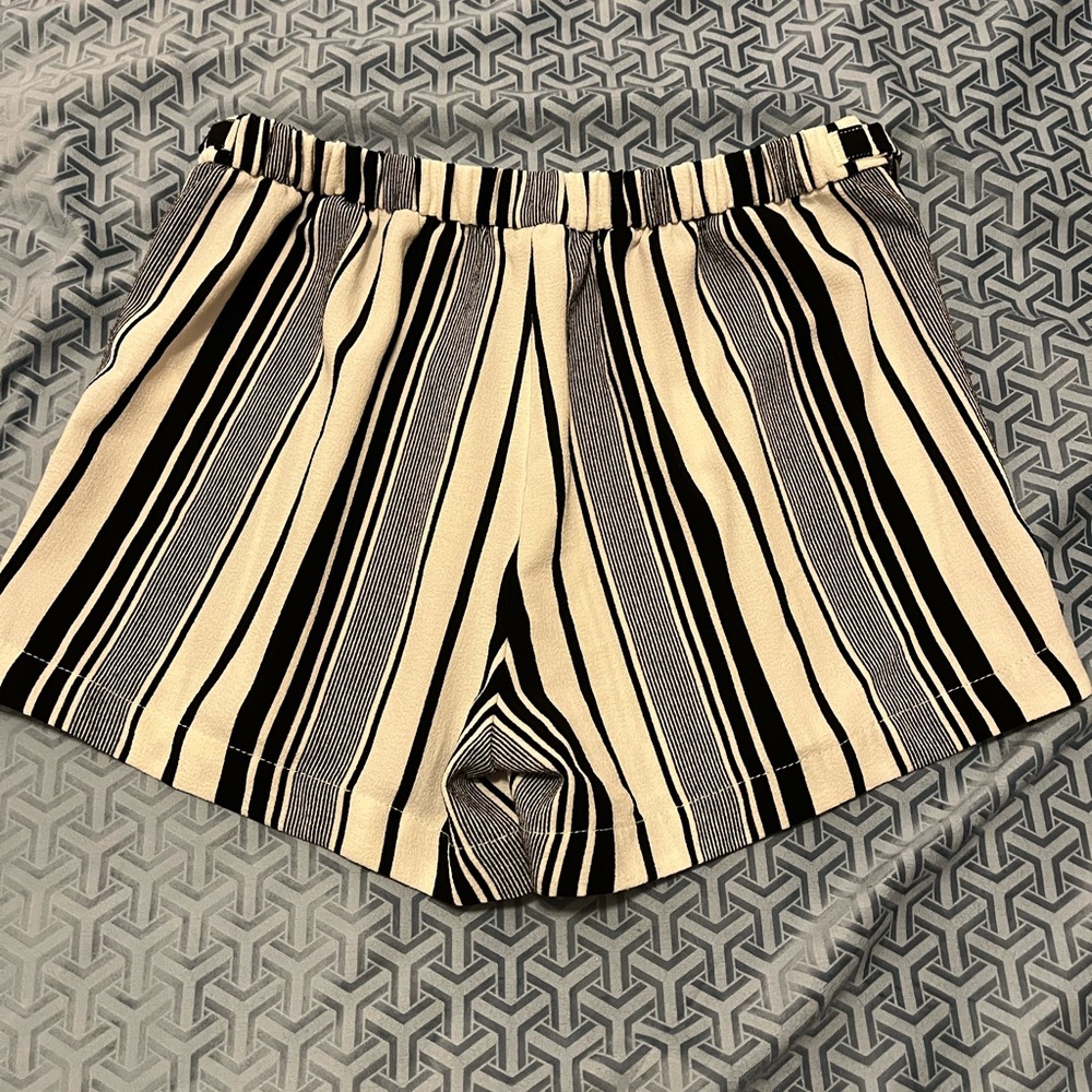 Calvin Klein Black and White Striped High Waist Shorts